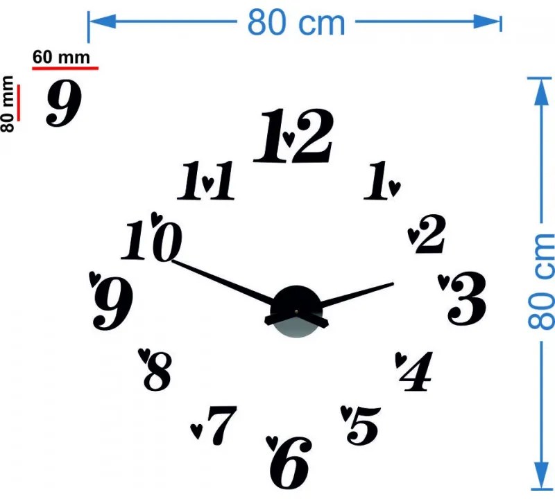 Veľké nalepovacie hodiny na stenu srdiečka I SENTOP 12S004+ srdiečka