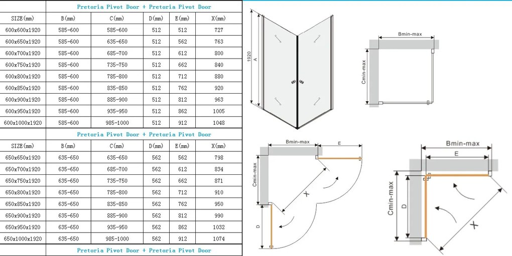 Mexen Pretoria DUO sprchovací kút 70x90cm, 6mm sklo, chrómový profil-číre sklo, 852-070-090-02-00
