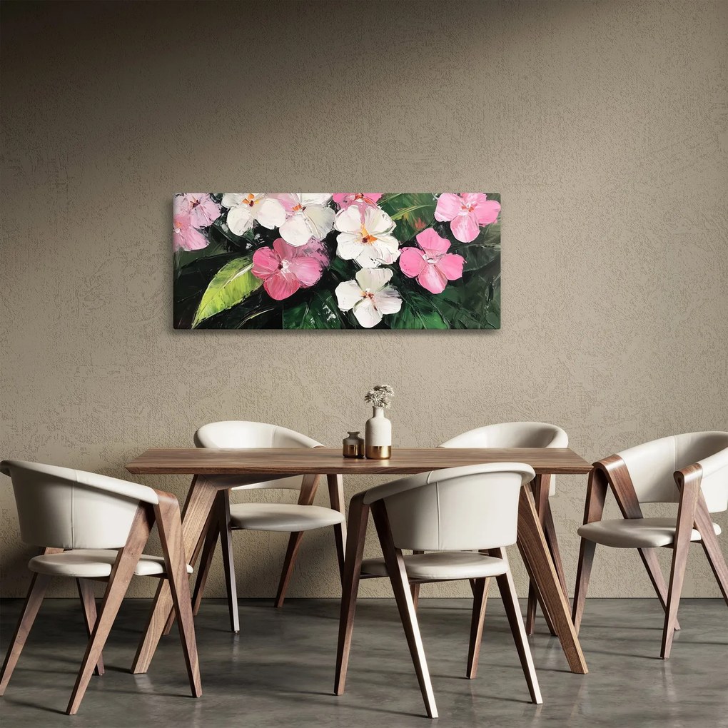 Obraz - Ružové a biele kvety (120x50 cm)