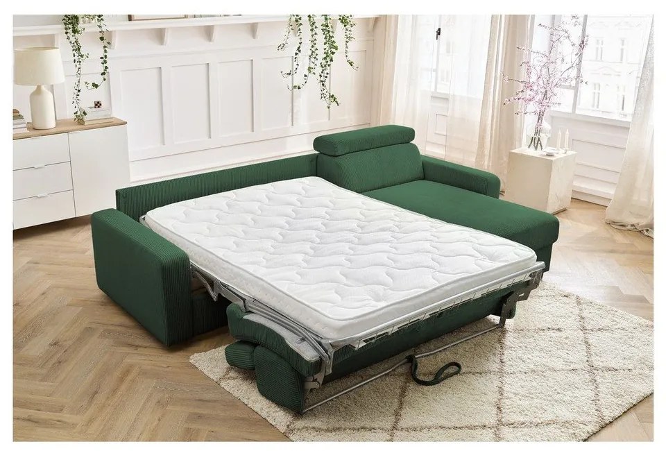 Tmavozelená menčestrová rozkladacia rohová pohovka (variabilná) Monaco – Bobochic Paris