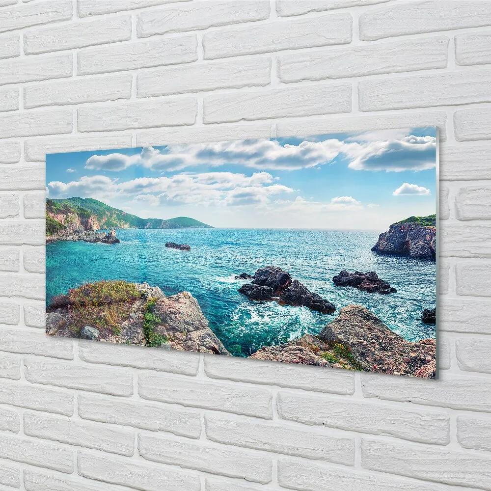 Sklenený obraz Grécko Morské hory 125x50 cm