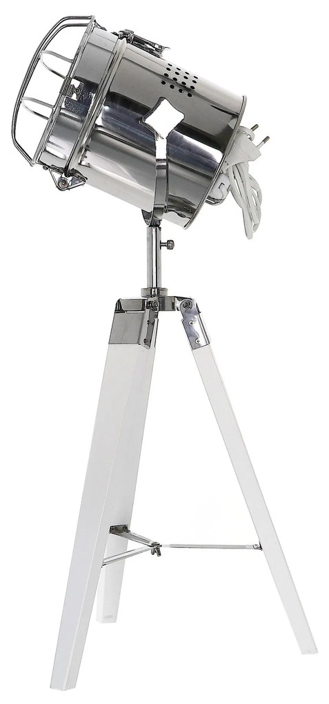 Dekorstudio Podlahová lampa TRIPOD na bielej trojnožke s chrómovaným tienidlom