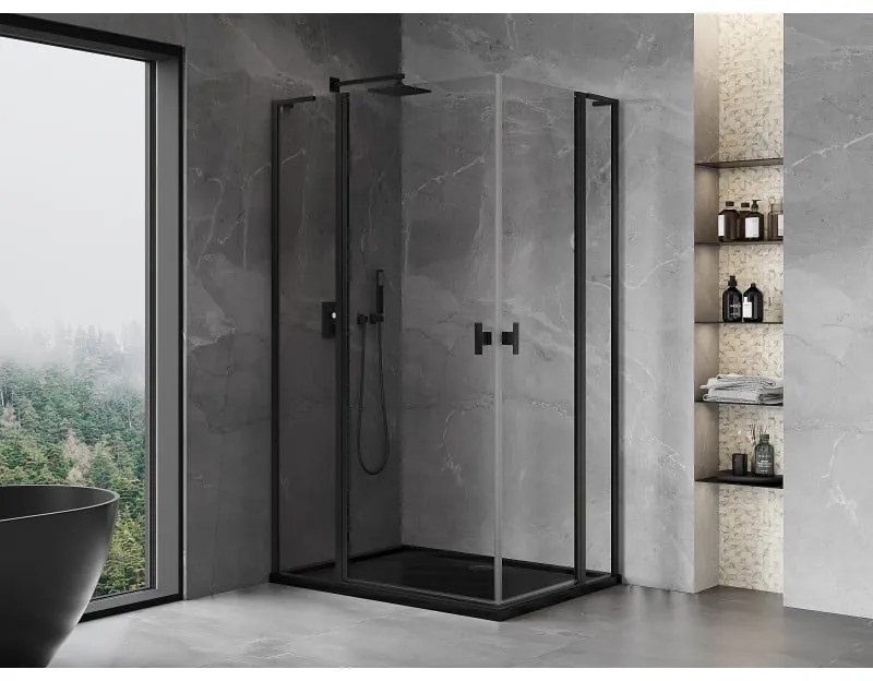 Mexen, Mexen Mist L Duo výklopný sprchový kút 120 x 95 cm, priehľadný, čierny - 8A4L-120-095-70-00