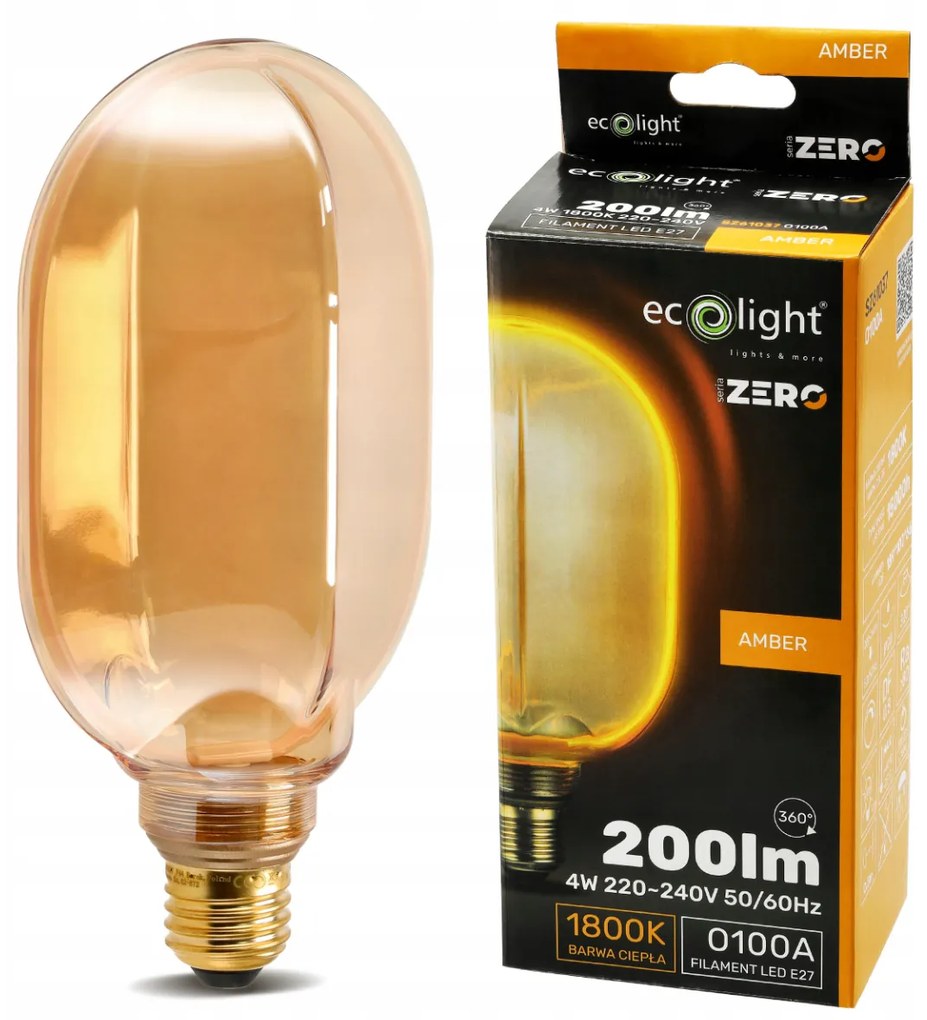 ECOLIGHT Dekoratívna LED žiarovka E27 4W 200lm O100 Amber Retro - rada ZERO