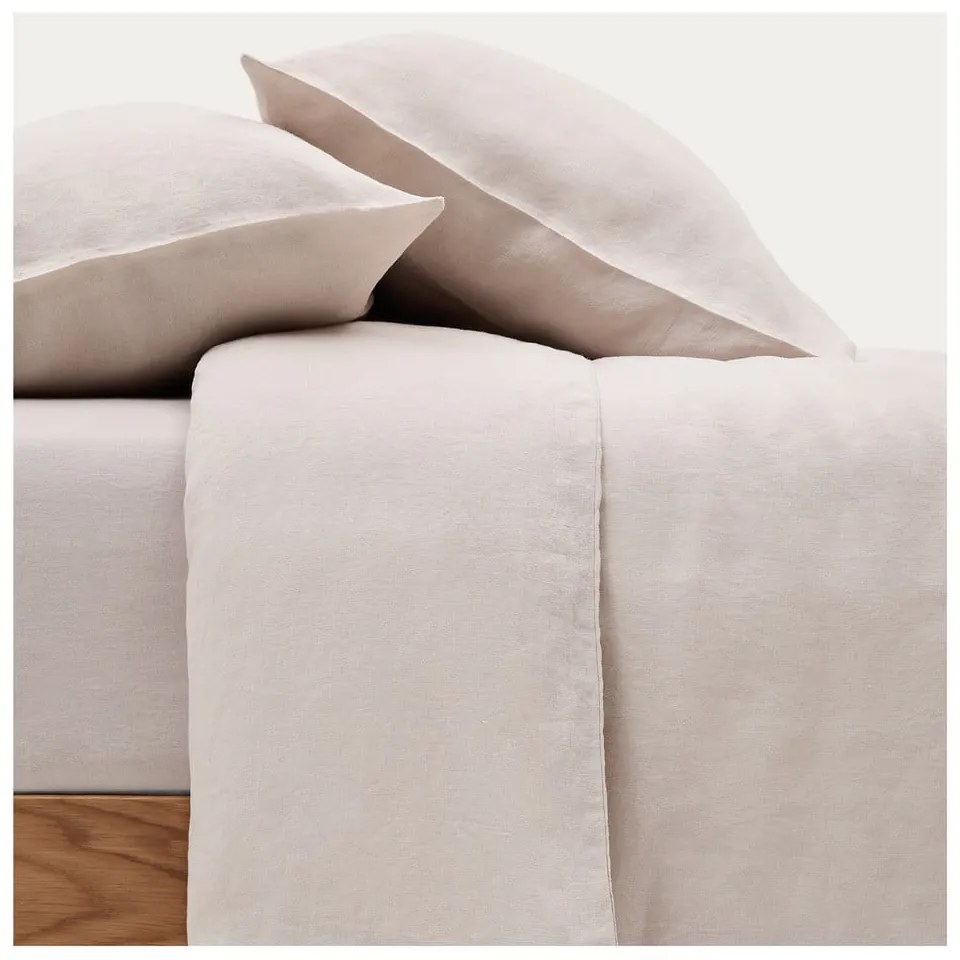 Obliečky sivobéžové na dvojlôžko/predĺžené s prímesou ľanu 260x240 cm Simmel – Kave Home