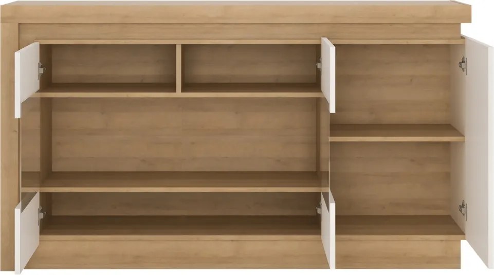 Komoda s presklením Lyon, dub riviéra/biely lesk, s osvetlením