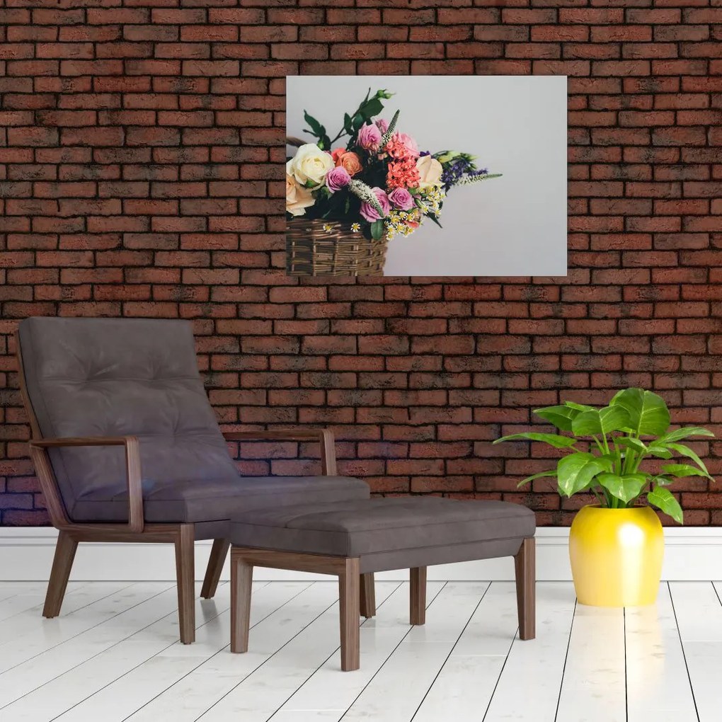 Obraz košíka s kvetinami (70x50 cm)