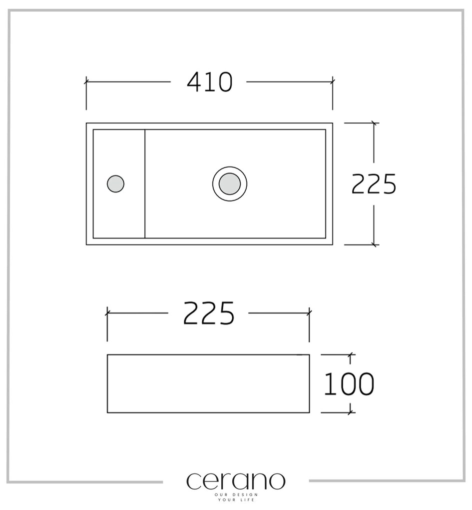 Cerano Giovanni, keramické umývadlo 410x225x100 mm, závesné ľavé, biela lesklá, CER-CER-417179