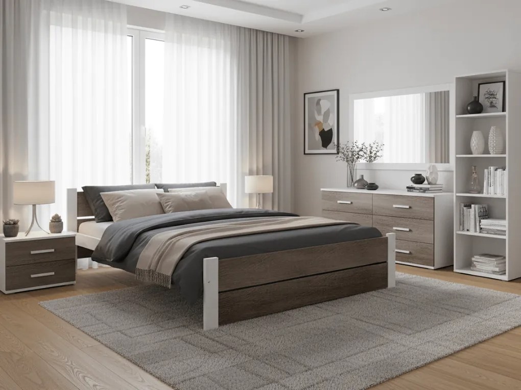 Posteľ IKAROS DOUBLE 140 x 200 cm, biela/dub hľuzovka Rošt: Bez roštu, Matrac: Matrac Somnia 18 cm