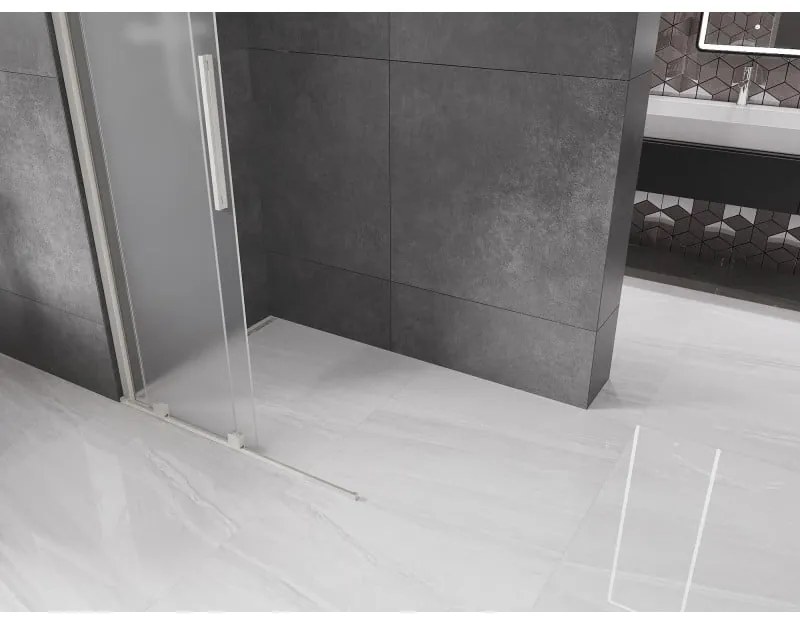 Mexen Velar, sprchová zástena s posuvnými dverami Walk-in 90 x 200 cm, 8mm sklo námraza, brúsená oceľ, 871-090-000-33-97