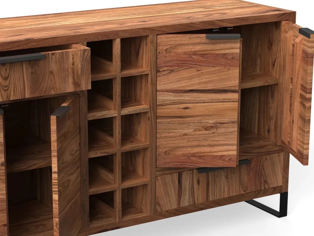 furniture-nabytek.cz - Masivní příborník Sydney z akácie, lakovaný, hnědý – 160×45×84 cm