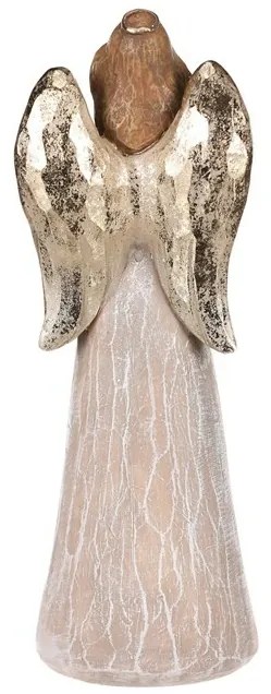 Dekorácia Anjel so zlatými krídlami a srdcom, polyresin, hnedá