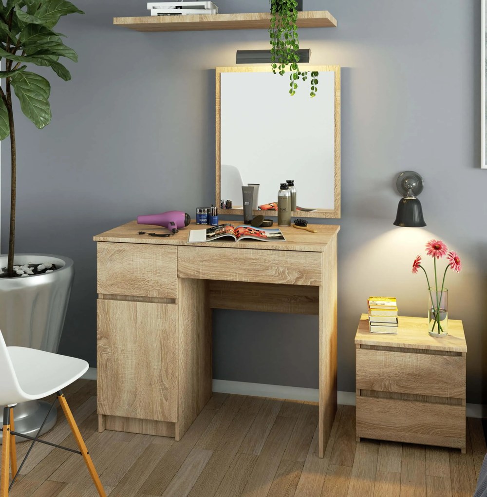 Toaletný stolík Parijat (dub sonoma) (so zrkadlom) (L). Akcia -19%. Vlastná spoľahlivá doprava až k Vám domov. 1128845