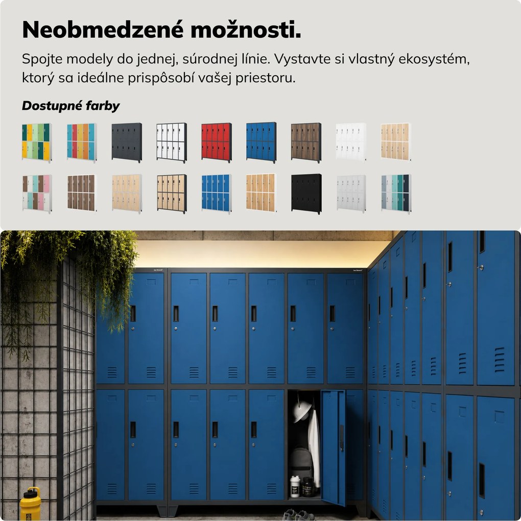 Sociálna BHP šatníková skriňa s 10 dverami BARTEK 1360 x 1720 x 450 mm, antracitovo-modrá