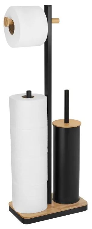Erga Yami, držiak toaletného papiera s WC kefou a zásobníkom na papier, čierna-hnedá, ERG-YKA-P.YAMI-BLK