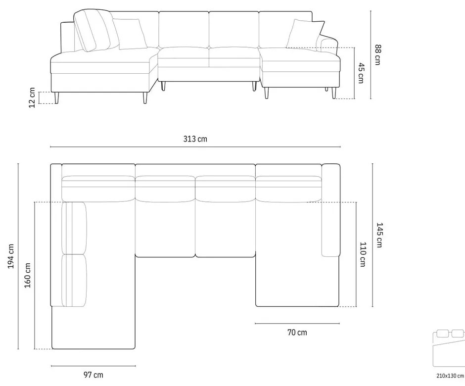 Modrá zamatová rozkladacia/s úložným priestorom rohová pohovka (ľavý roh/do "U") Kyoto – Cosmopolitan Design