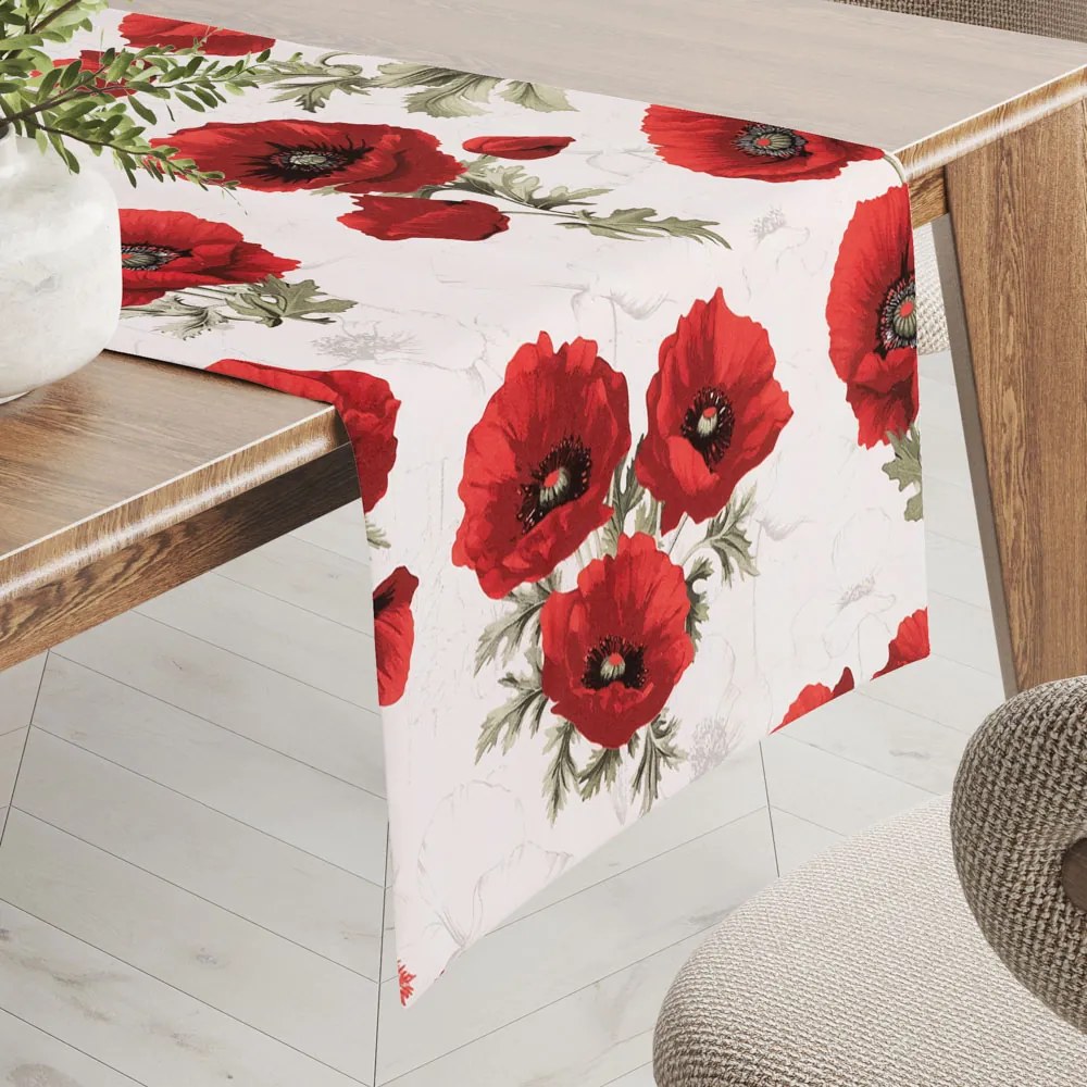 Biante Bavlnený behúň na stôl Sandra SA-632 Vlčie maky na bielom 20x120 cm