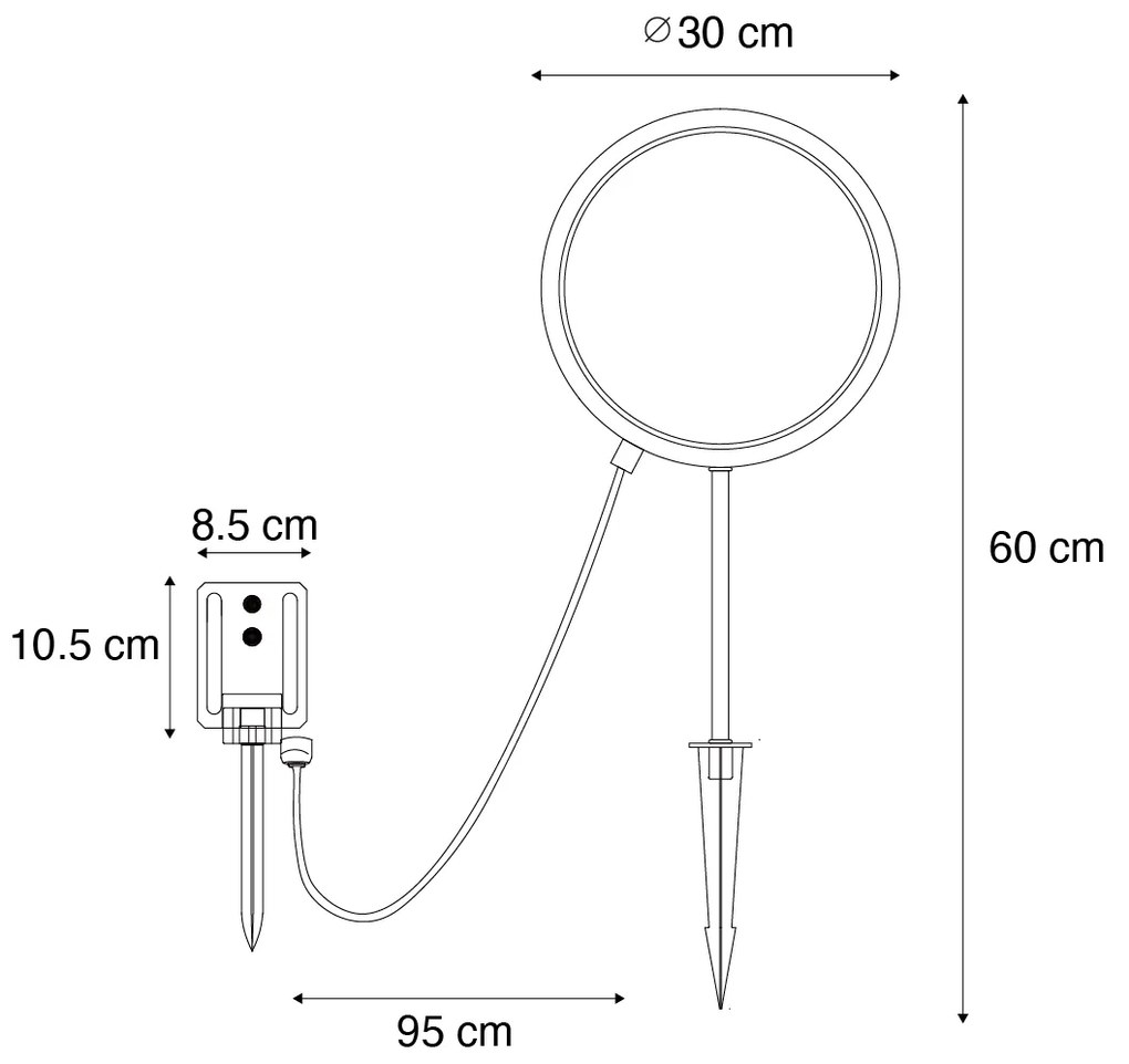 Bodové svetlo čierne 60 cm vrátane nabíjateľnej LED a solárnej IP65 - Adalind