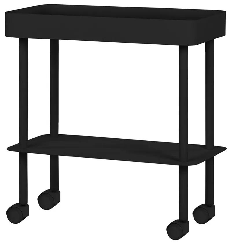 Čierny odkladací stolík Nolle zásobník a polica 60 × 30 × 57,5 cm with feet (62 cm s kolesami)