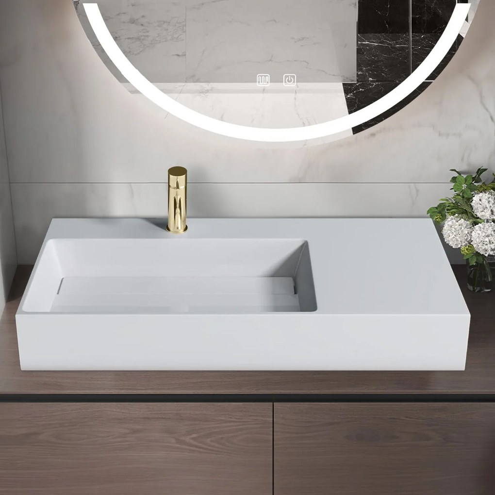 Rea Archi, umývadlo na dosku z konglomerátu 750x430x140 mm, ľavá verzia, biela matná, REA-U4300
