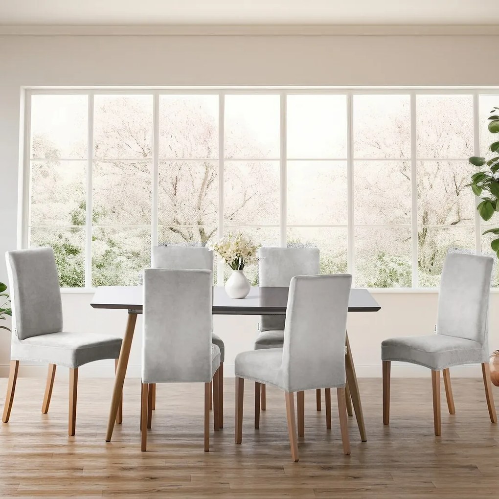 Restilo Napínací poťah na stoličku Sento strieborná, 48 x 48 x 58 + 10 cm, súprava 4 ks