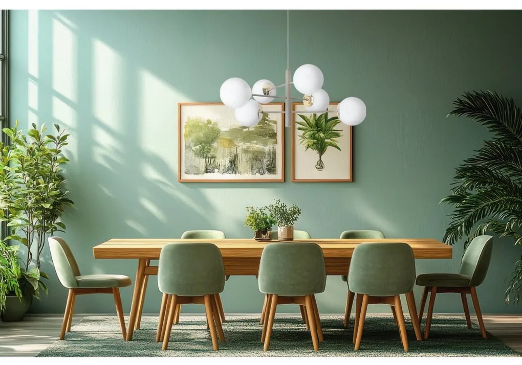 Závesné svietidlo Florence, 6x biele sklenené tienidlo, be/g