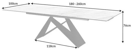 Rozkladací jedálenský stôl 39562 180/260 x 90cm White Look Ceramik  - Komfort-nábytok