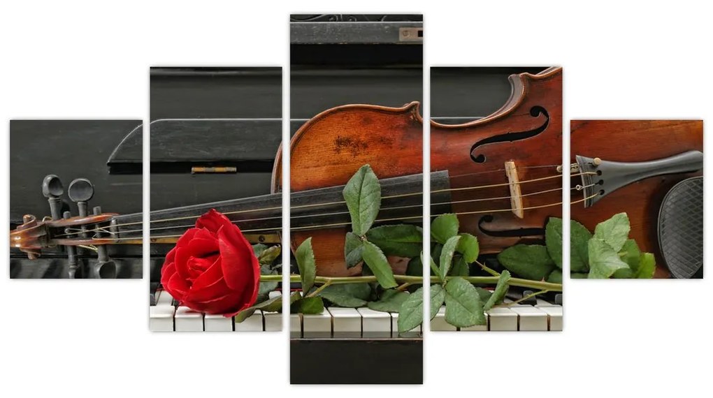 Obraz husle a ruže na klavíri