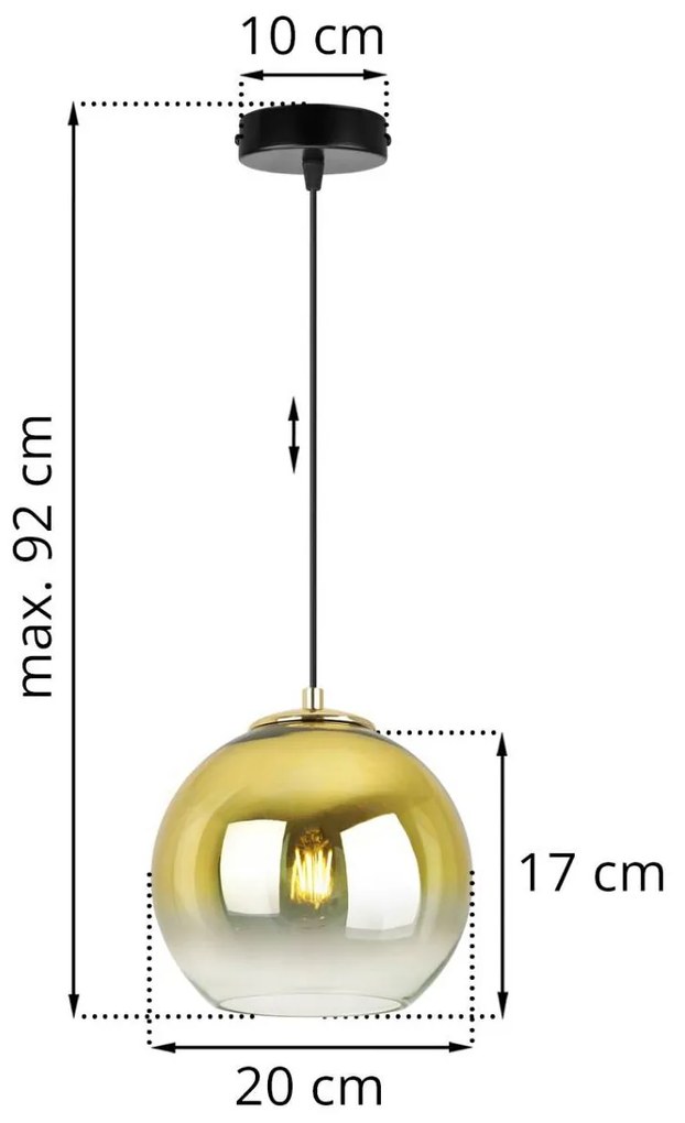 Závesné svietidlo Bergen Gold, 1x zlaté/transparentné sklenené tienidlo (fi 20cm)