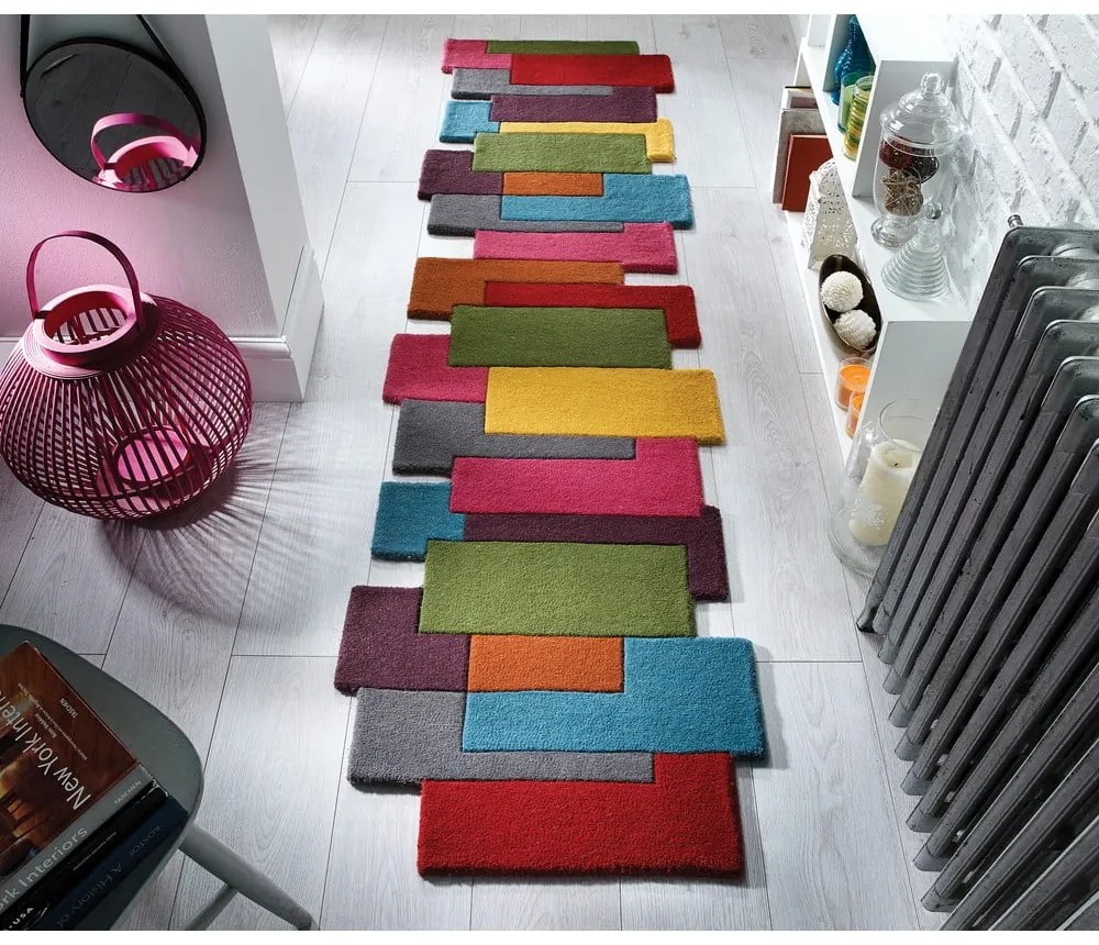 Farebný vlnený behúň Flair Rugs Abstract Collage, 60 x 230 cm