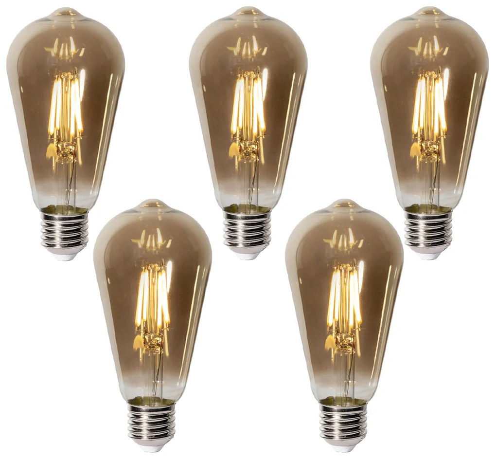 Sada 5 ks E27 dimbare LED lamp ST64 smoke glas 5W 450 lm 2700K