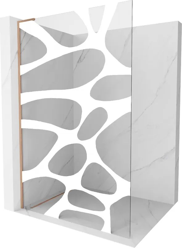Mexen Kioto L, sprchová zástena Walk-In 110 x 200 cm, 8mm číre sklo biely vzor, medený matný profil, 800-110-103-65-85