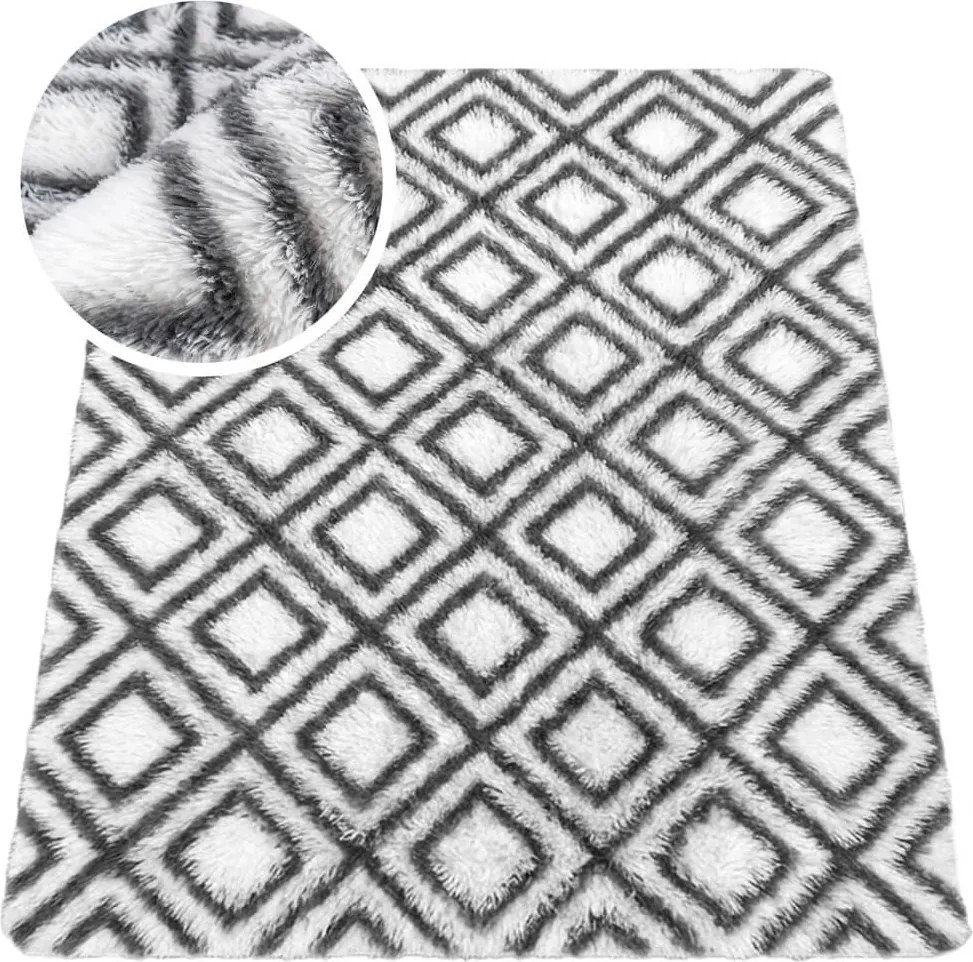 TZ Biely vzorovaný koberec shaggy Decor Cube Rozmer: 120x170 cm