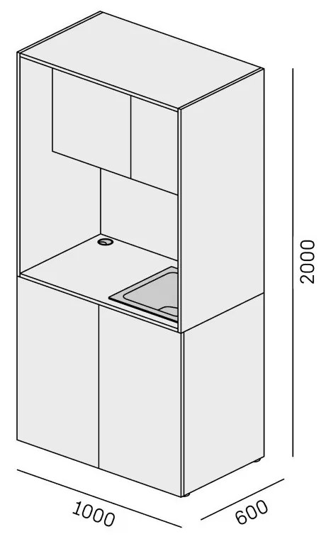 PLAN Kuchynka NIKA s drezom a batériou 1000 x 600 x 2000 mm, grafitová, pravá