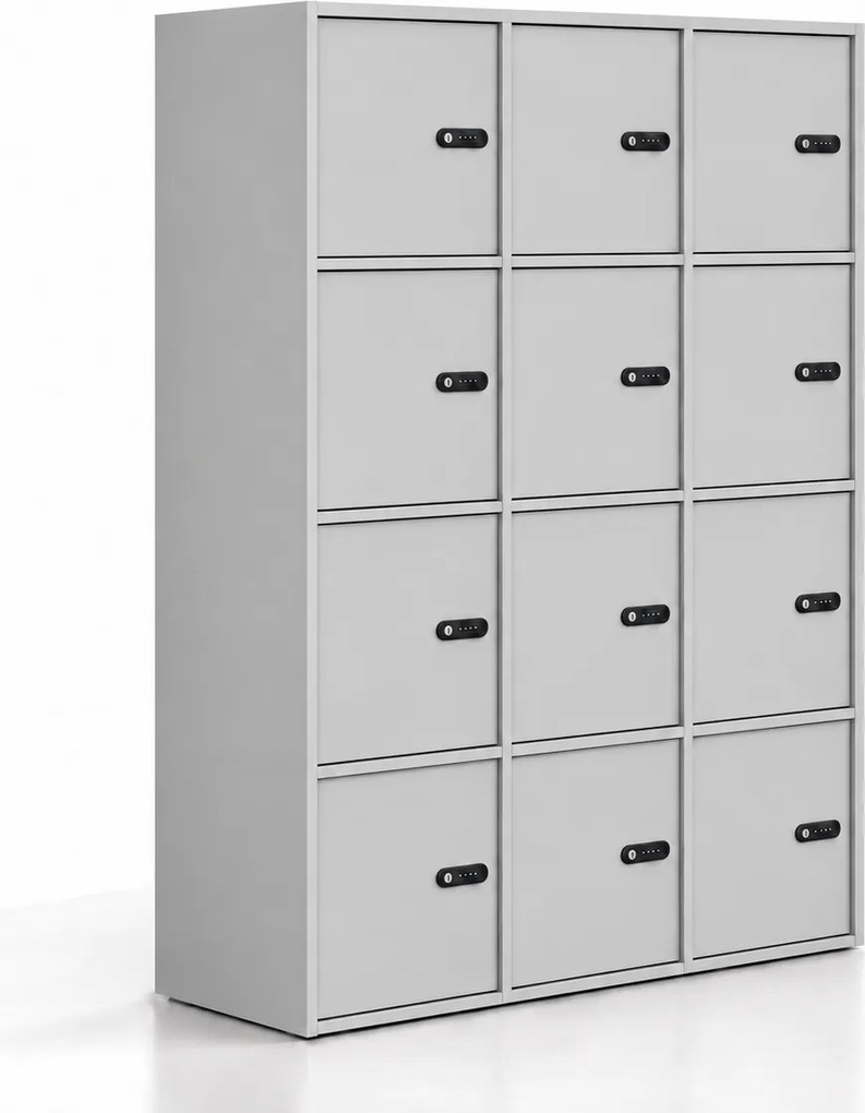 Kancelárska skriňa FRAME, 12x dvere, 1299 x 450 x 1735 mm, mechanický kódový zámok, sivá