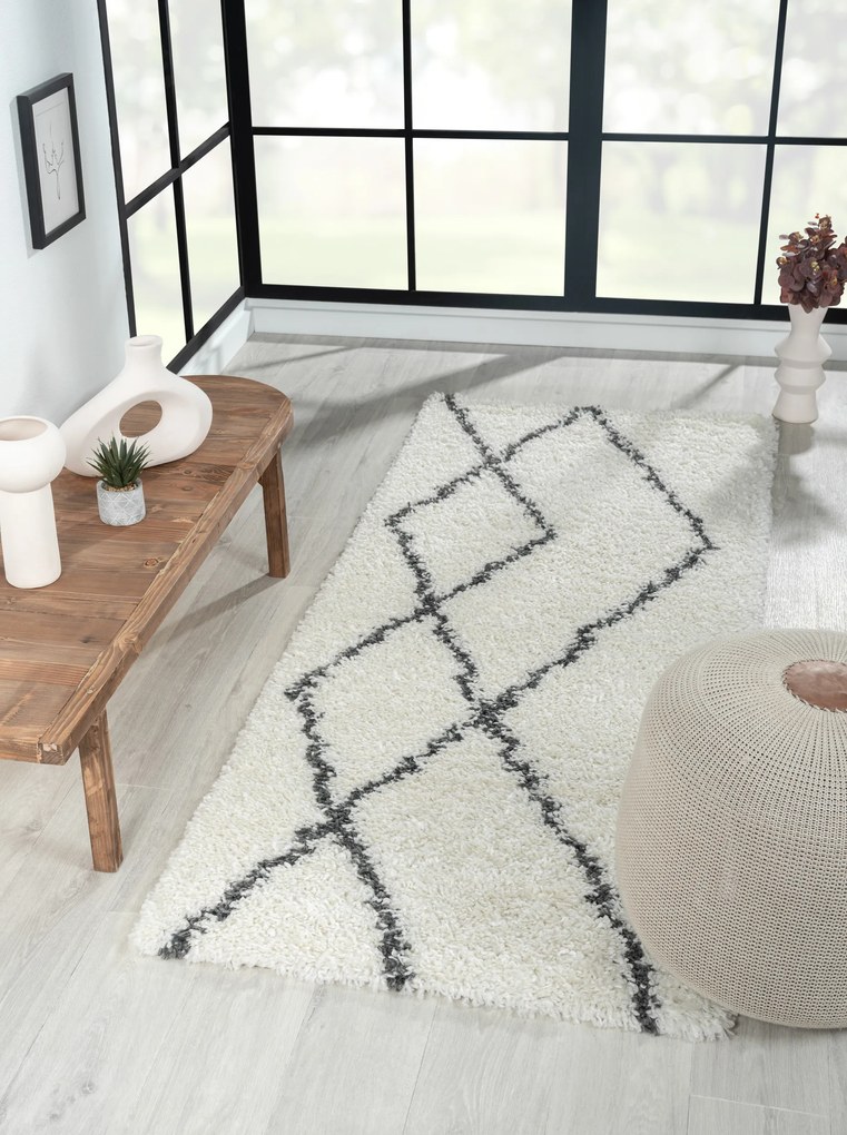 Behúň My Shaggy Raute creme, 80x200, čiernobiela, chodba / predsieň, My Flair