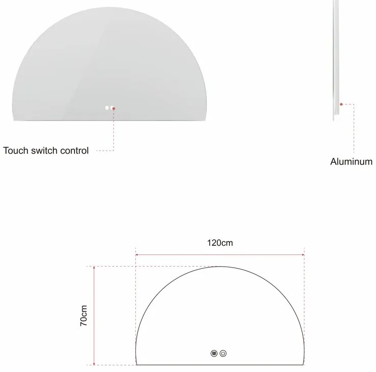 Erga Kori, polkruhové LED zrkadlo 70x120cm, 2760 lm, 3 farby svetla, ERG-V01-KORI-7012-CL