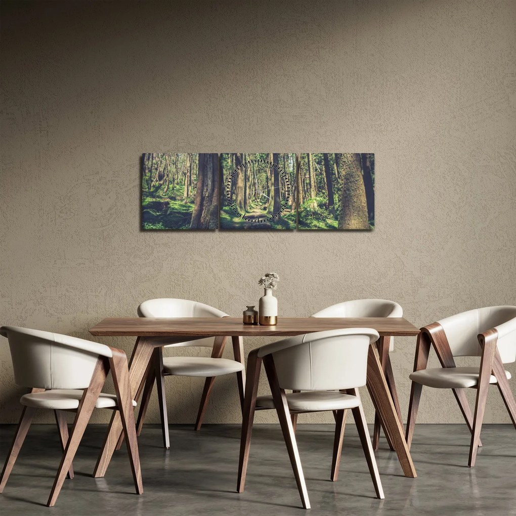 Obraz cesty medzi stromami (s hodinami) (90x30 cm)