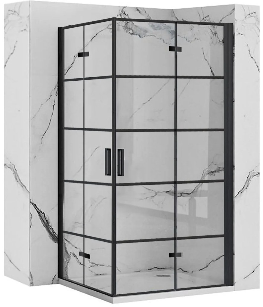Rea Molier Black Double, sprchový kút so skladacími dverami 90(dvere) x 80(dvere), 6mm číre sklo, čierny profil, KPL-K1011