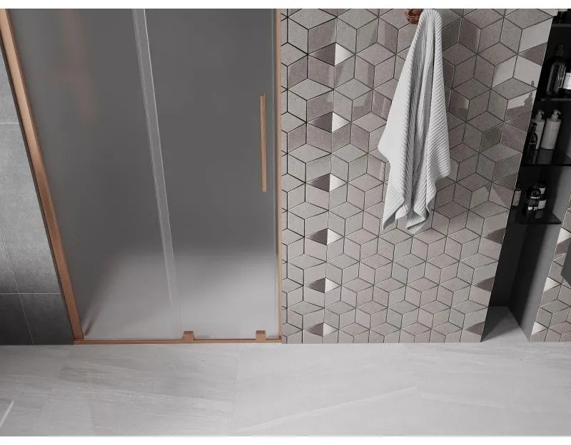 Mexen Velar, posuvné sprchové dvere do otvoru 90 cm, 8mm sklo námraza, medená matná, 871-090-000-31-65