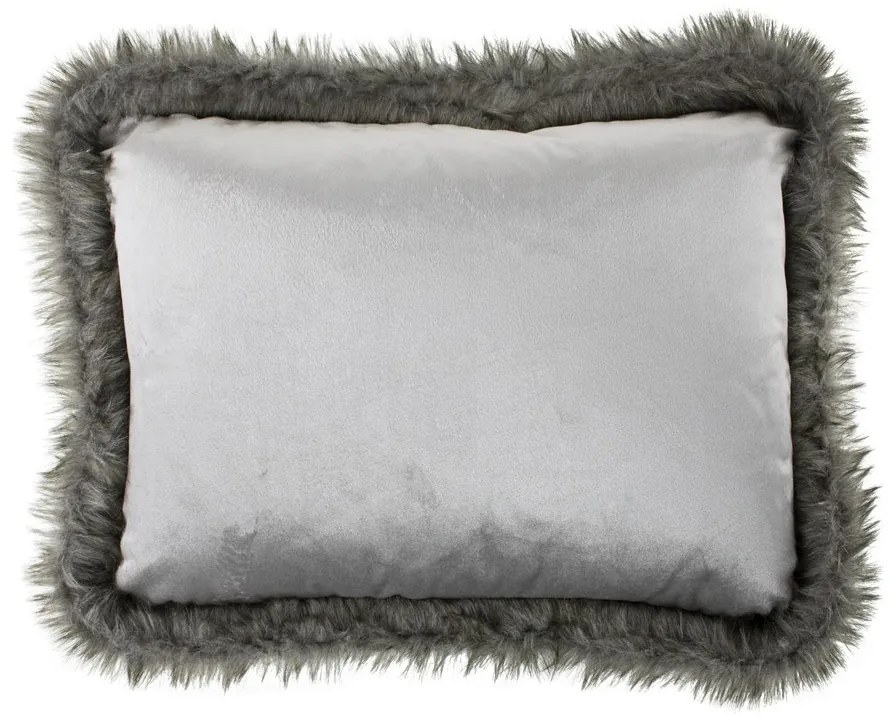 Stříbrný sametový polštář lemovaný kožešinou Copp - 45 * 35 * 10cm