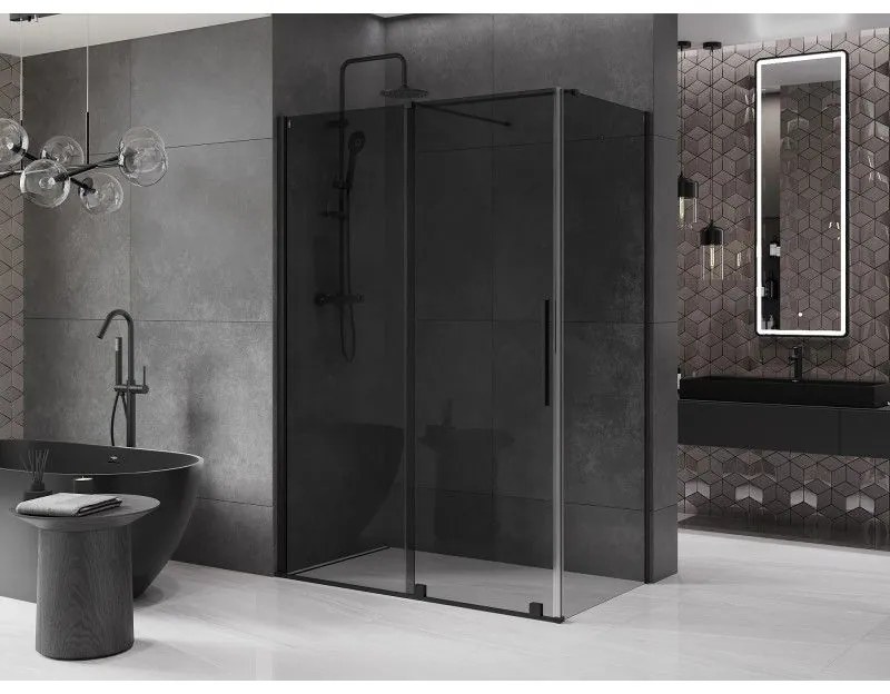 Mexen Velar, sprchový kút s posuvnými dverami 160 x 85 cm, 8mm šedé sklo, čierna matná, 871-160-085-41-70