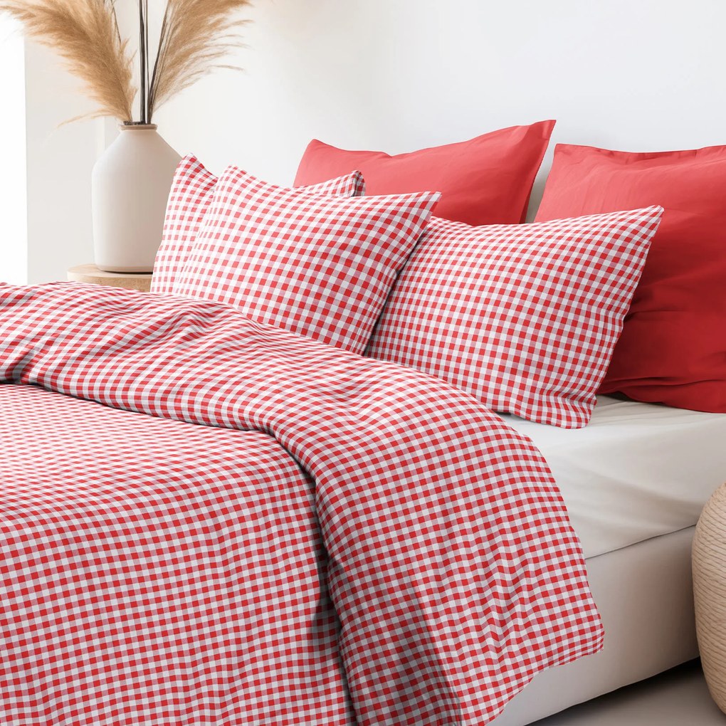 Goldea tradičné bavlnené posteľné obliečky - červené a biele kocky 140 x 220 a 70 x 90 cm