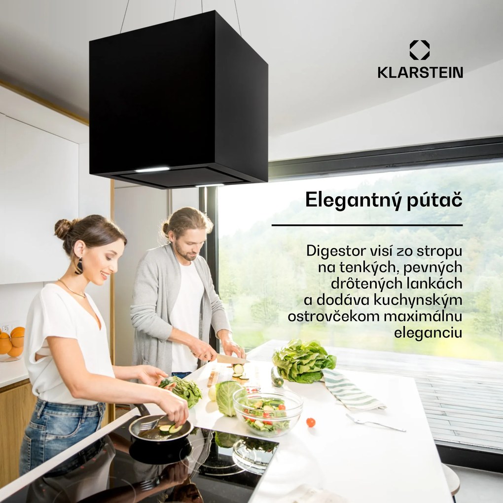 Klarstein Kronleuchter, digestor, 44 cm, ostrovčekový, 596 m³/h, LED panel, A, čierny