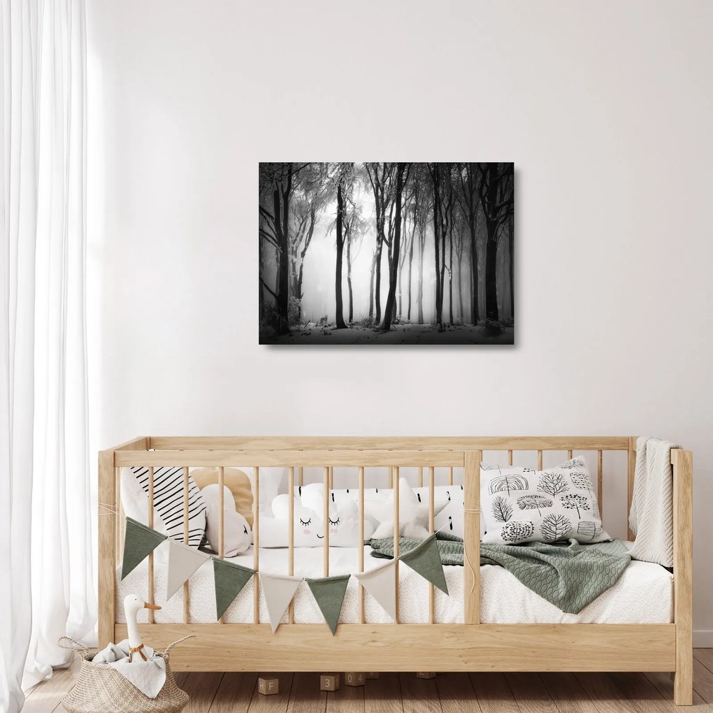 Sklenený obraz - Vlk v temnom lese (70x50 cm)