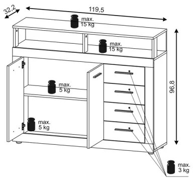 Komoda RUNA svetlohnedá/antracit