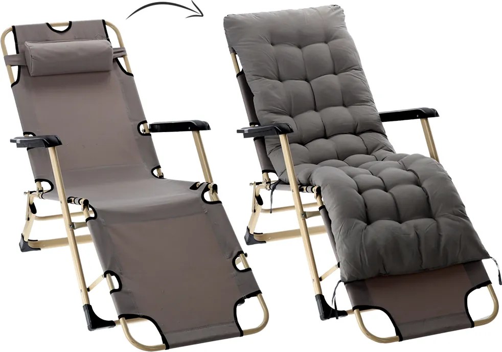 CH Záhradné skladacie relaxačné kreslo s vankúšom Zero V - tmavosivá