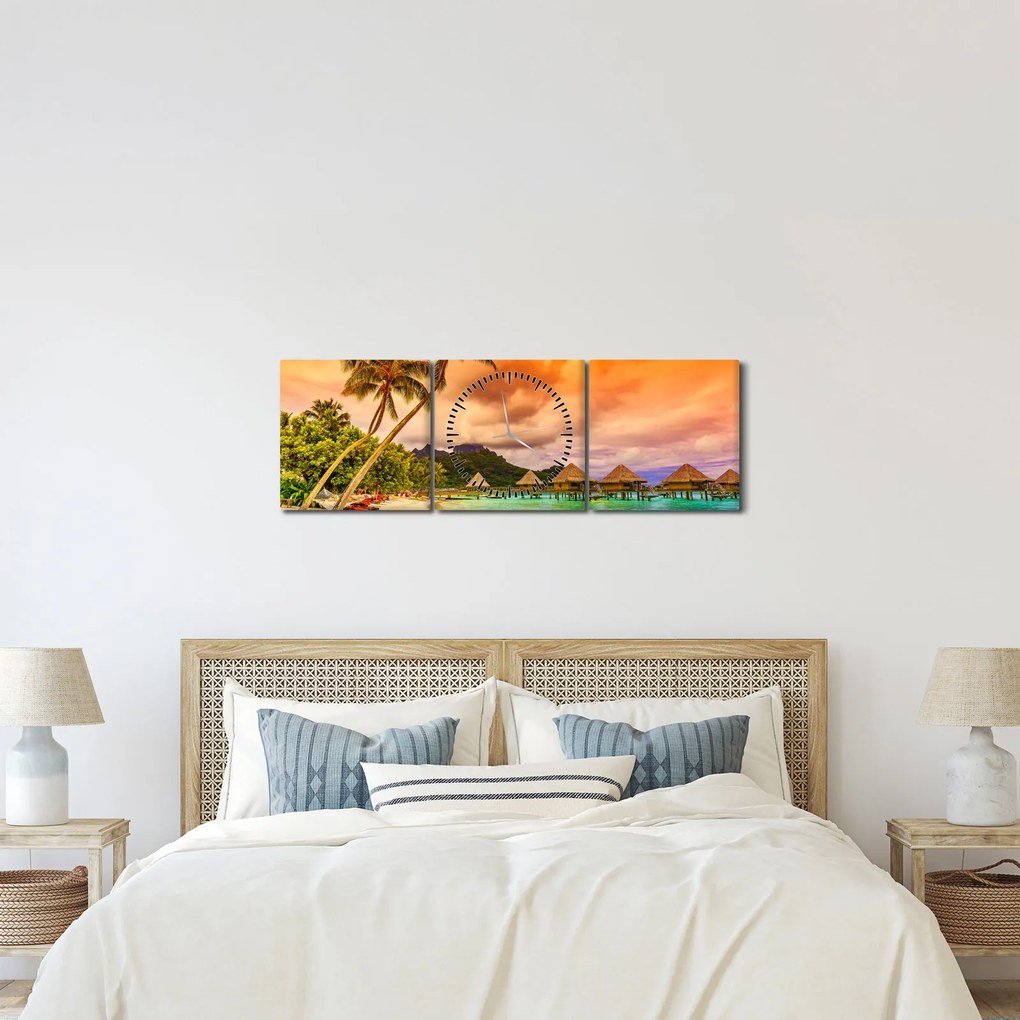 Obraz - Ostrov Bora Bora (s hodinami) (90x30 cm)