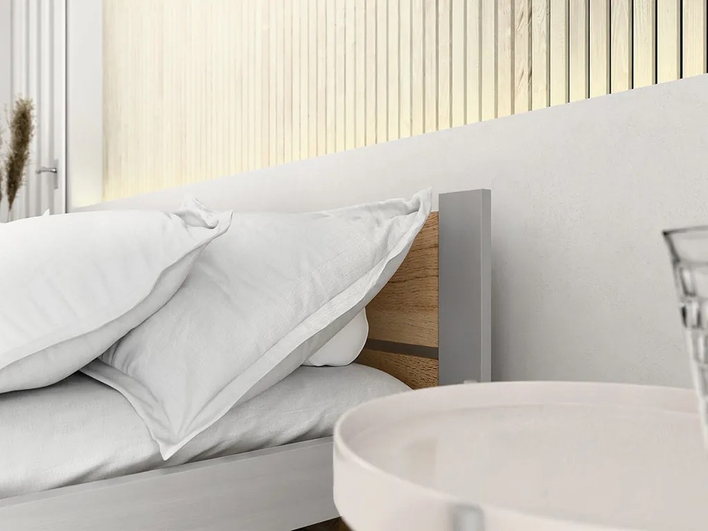 Posteľ IKAROS DOUBLE 90 x 200 cm, dub artisan/sivá Rošt: Bez roštu, Matrac: Matrac DELUXE 10 cm