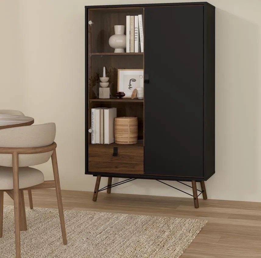 Vitrína Rainy 102 cm čierna/orech tmavý